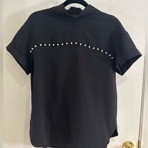Zara black mockneck short sleeve top w/ pearl detailing brandnew w/o tags sizeM